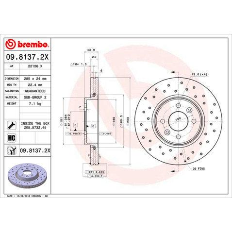 Tarcza hamulcowa BREMBO 09.8137.2X