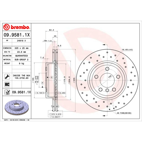 Tarcza hamulcowa BREMBO 09.9581.1X
