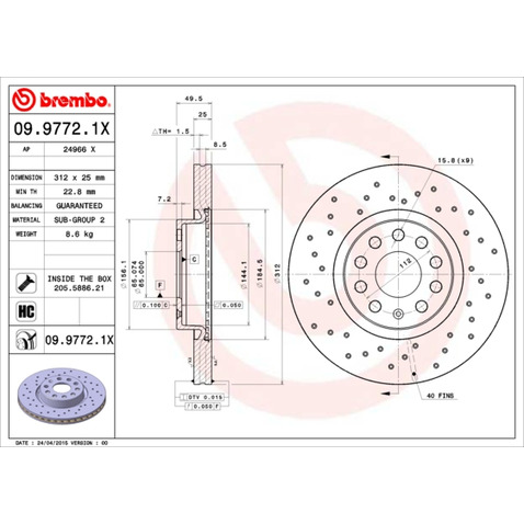 Tarcza hamulcowa BREMBO 09.9772.1X