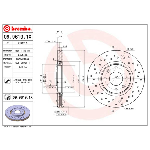 Tarcza hamulcowa BREMBO 09.9619.1X