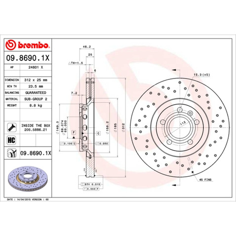 Tarcza hamulcowa BREMBO 09.8690.1X
