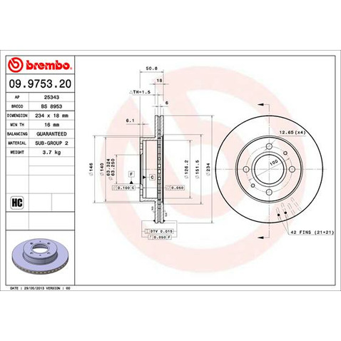 BREMBO Tarcze hamulcowe lakier UV 09.9753.21