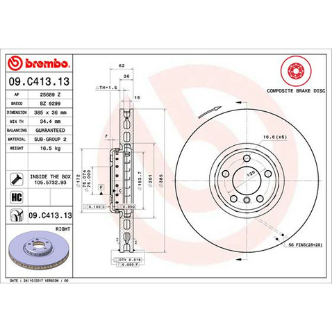 Tarcza hamulcowa BREMBO 09.C413.13