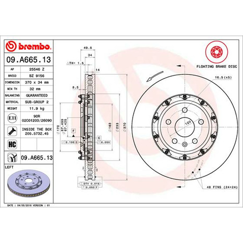Tarcza hamulcowa BREMBO 09.A665.13