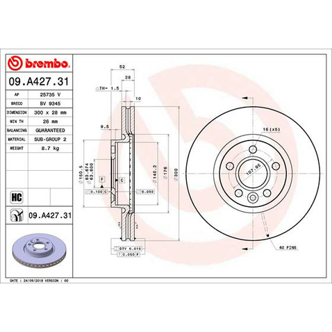 Tarcza hamulcowa BREMBO 09.A427.31