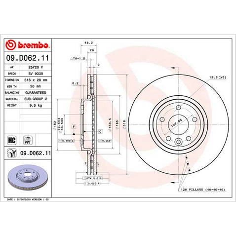 Tarcza hamulcowa BREMBO 09.D062.11
