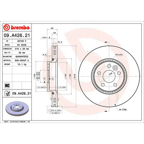 Tarcza hamulcowa BREMBO 09.A426.21