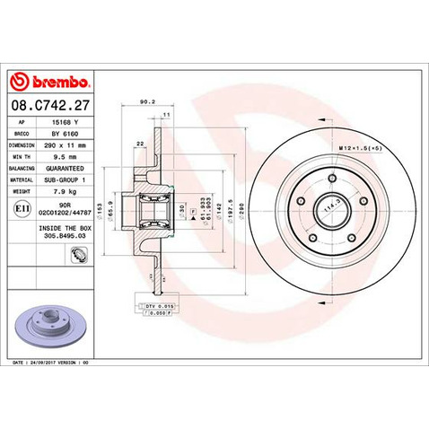 Tarcza hamulcowa BREMBO 08.C742.27