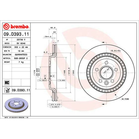 Tarcza hamulcowa BREMBO 09.D393.11