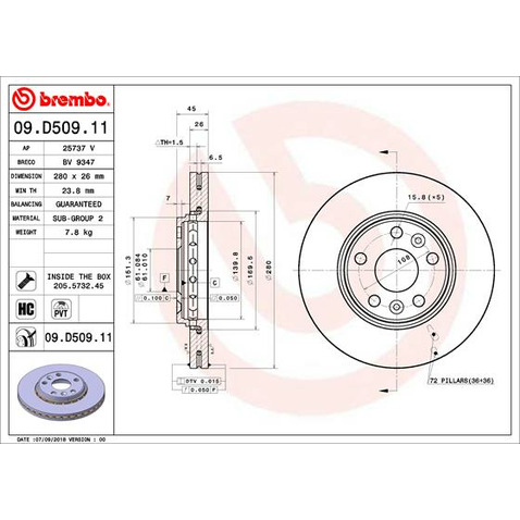 Tarcza hamulcowa BREMBO 09.D509.11
