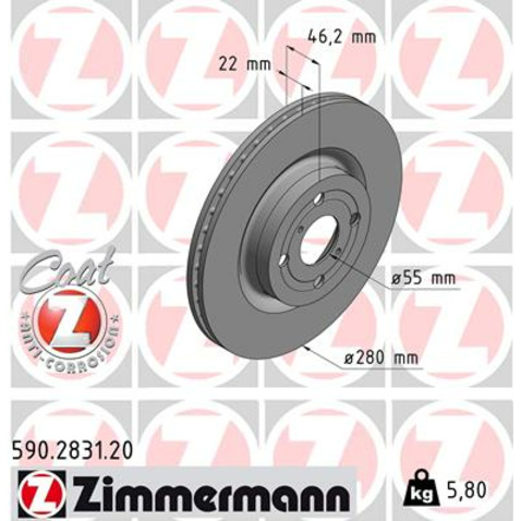 Tarcza hamulcowa ZIMMERMANN 590.2831.20