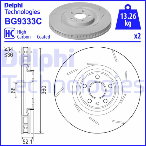 Tarcza hamulcowa DELPHI BG9333C