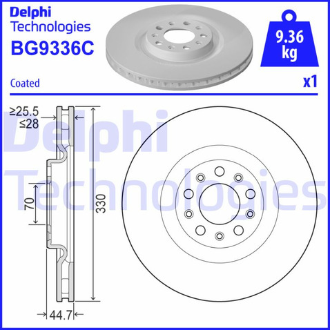 Tarcza hamulcowa DELPHI BG9336C