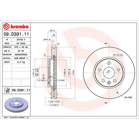 Tarcza hamulcowa BREMBO 09.D391.11