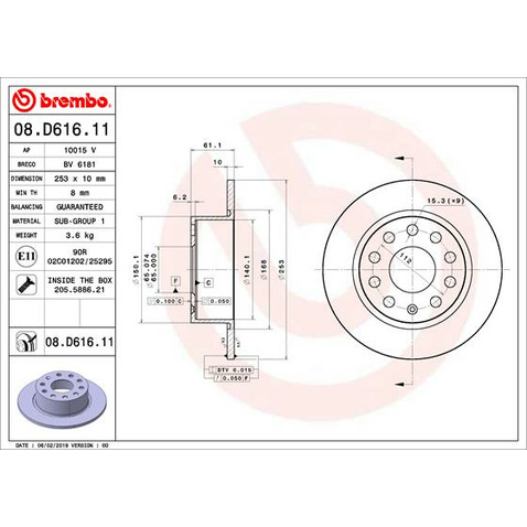 Tarcza hamulcowa BREMBO 08.D616.11