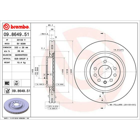 Tarcza hamulcowa BREMBO 09.8649.51