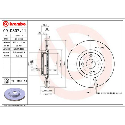 Tarcza hamulcowa BREMBO 09.D307.11