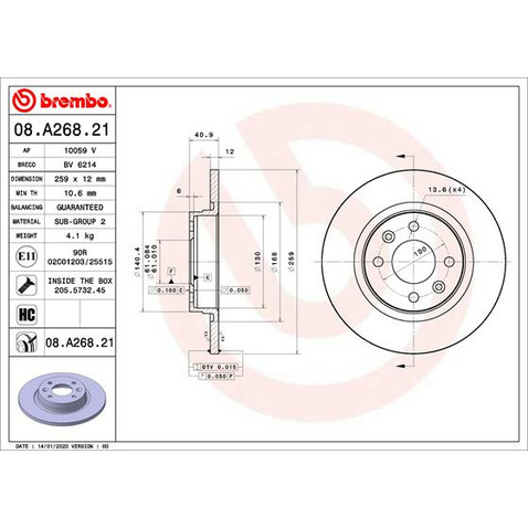 Tarcza hamulcowa BREMBO 08.A268.21