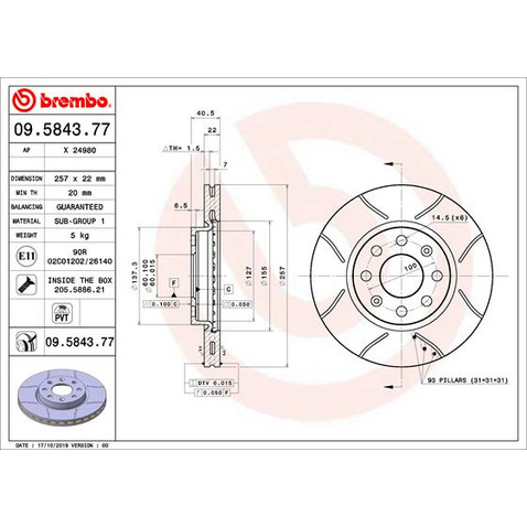 Tarcza hamulcowa BREMBO 09.5843.77