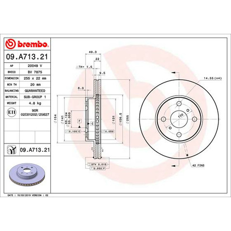 Tarcza hamulcowa przód L/P TOYOTA COROLLA 2.0D 06.04-07.07 BREMBO 09.A713.21