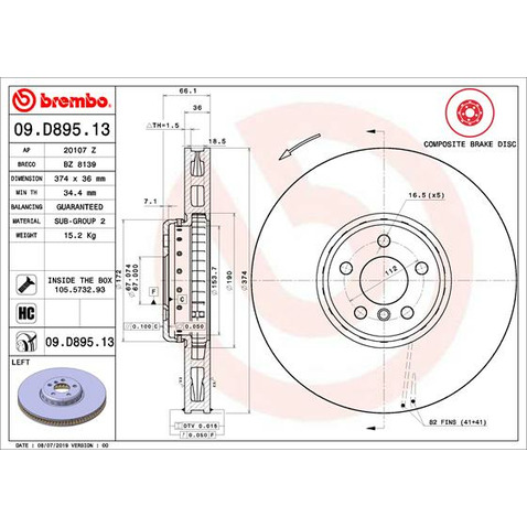 Tarcza hamulcowa BREMBO 09.D895.13