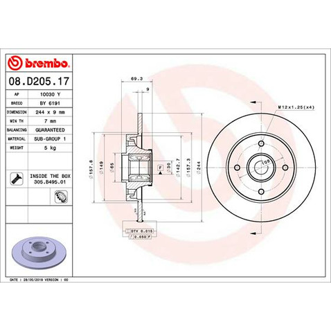 Tarcza hamulcowa BREMBO 08.D205.17