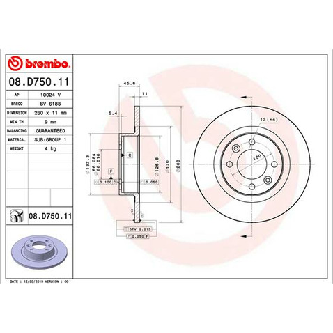 Tarcza hamulcowa BREMBO 08.D750.11
