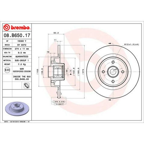 Tarcza hamulcowa BREMBO 08.B650.17