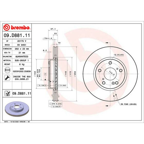 Tarcza hamulcowa BREMBO 09.D881.11