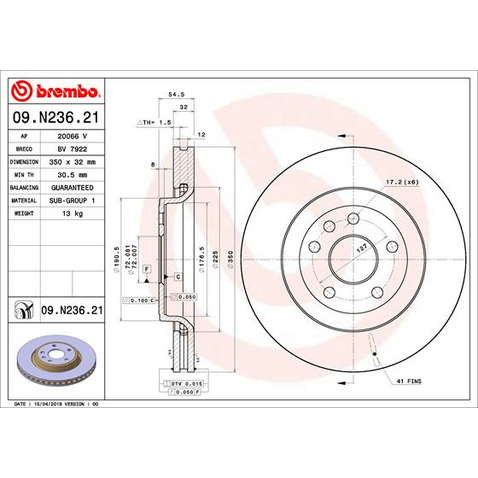 Tarcza hamulcowa BREMBO 09.N236.21