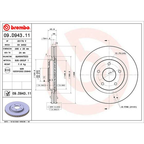 Tarcza hamulcowa BREMBO 09.D943.11