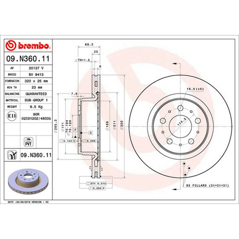 Tarcza hamulcowa BREMBO 09.N360.11