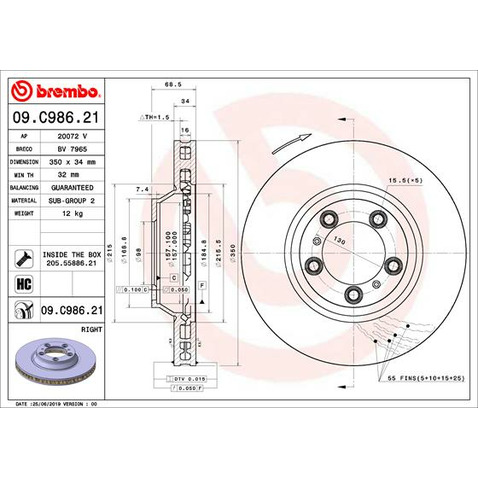 Tarcza hamulcowa BREMBO 09.C986.21