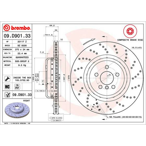 Tarcza hamulcowa BREMBO 09.D901.33