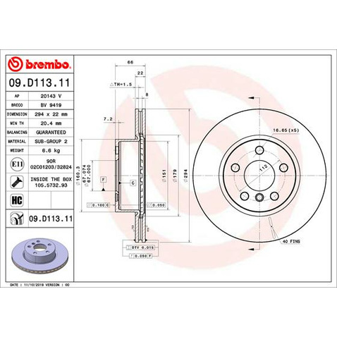 Tarcza hamulcowa BREMBO 09.D113.11