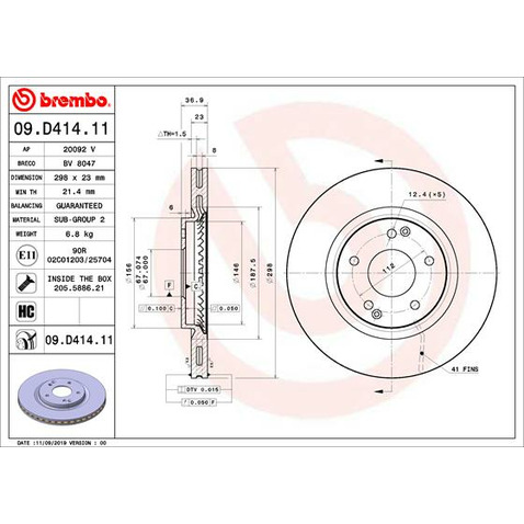 Tarcza hamulcowa BREMBO 09.D414.11
