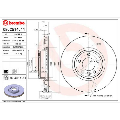 Tarcza hamulcowa BREMBO 09.C514.11