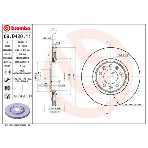 Tarcza hamulcowa BREMBO 09.D420.11