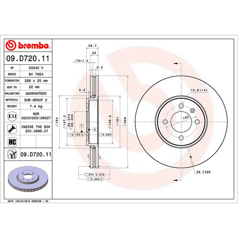 Tarcza hamulcowa BREMBO 09.D720.11