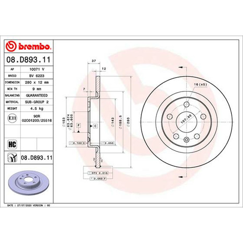 Tarcza hamulcowa BREMBO 08.D893.11