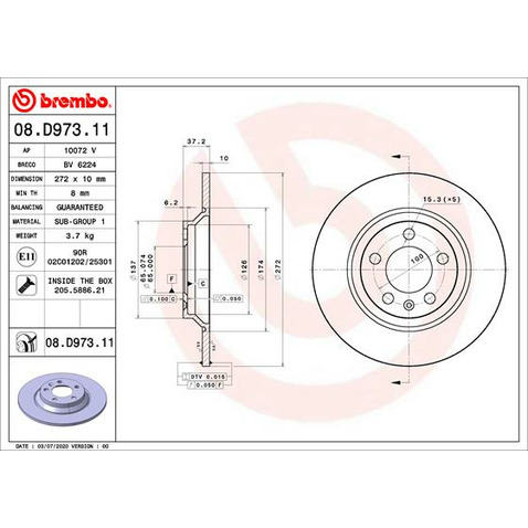Tarcza hamulcowa BREMBO 08.D973.11