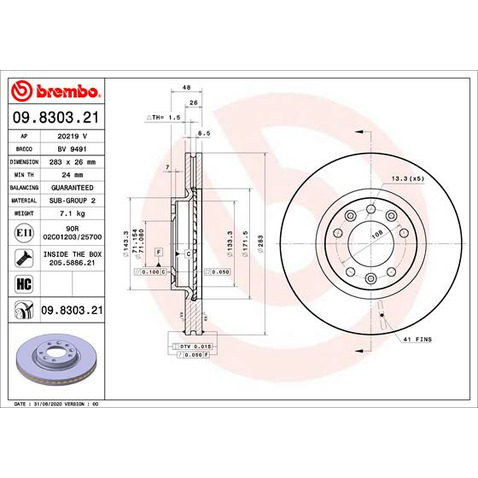 Tarcza hamulcowa BREMBO 09.8303.21