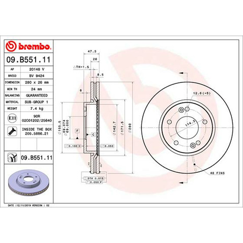 Tarcza hamulcowa BREMBO 09.B551.11