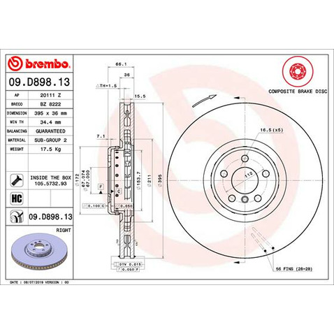 Tarcza hamulcowa BREMBO 09.D898.13