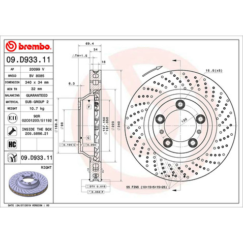Tarcza hamulcowa BREMBO 09.D933.11
