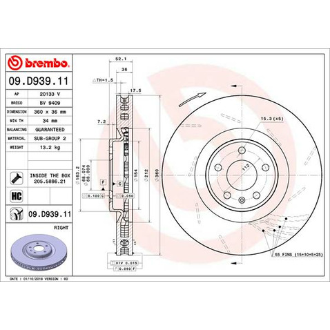 Tarcza hamulcowa BREMBO 09.D939.11