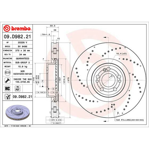 Tarcza hamulcowa BREMBO 09.D982.21