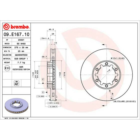 Tarcza hamulcowa BREMBO 09.E167.10