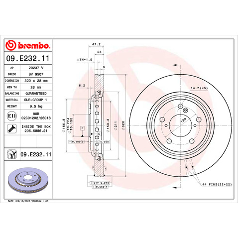 Tarcza hamulcowa BREMBO 09.E232.11