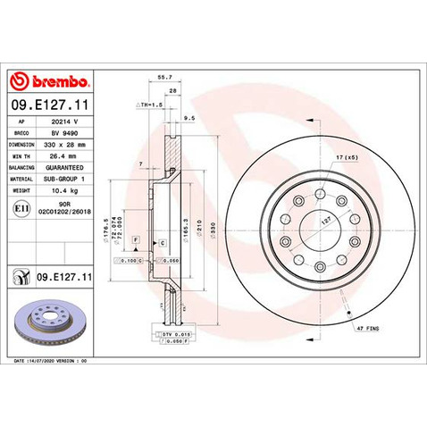 Tarcza hamulcowa BREMBO 09.E127.11